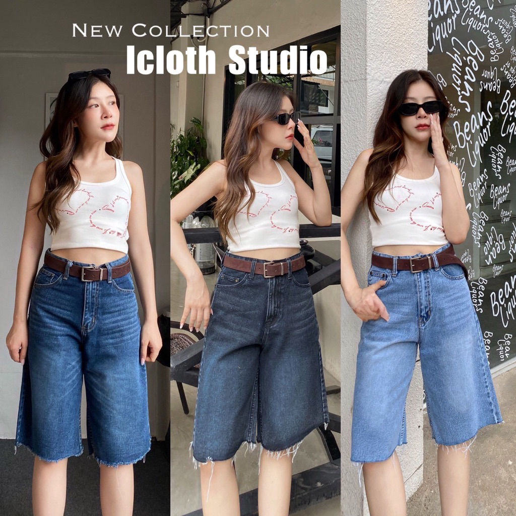Russel Jort Jeans 🫶 กางเกงยีนส์ผู้หญิง ขา 5 ส่วน ปลายขาตัด ผ้าไม่ยืด เอวสูง กางเกงแฟชั่น