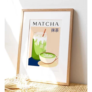 (พร้อมส่งจากไทย ภาพรวมกรอบ) 🍵มัทฉะ🍵 ชาเขียว Matcha ภาพมัทฉะสไตล์มินิมอล ตกแต่งคาเฟ่ ห้องนั่งเล่น คาเฟ่
