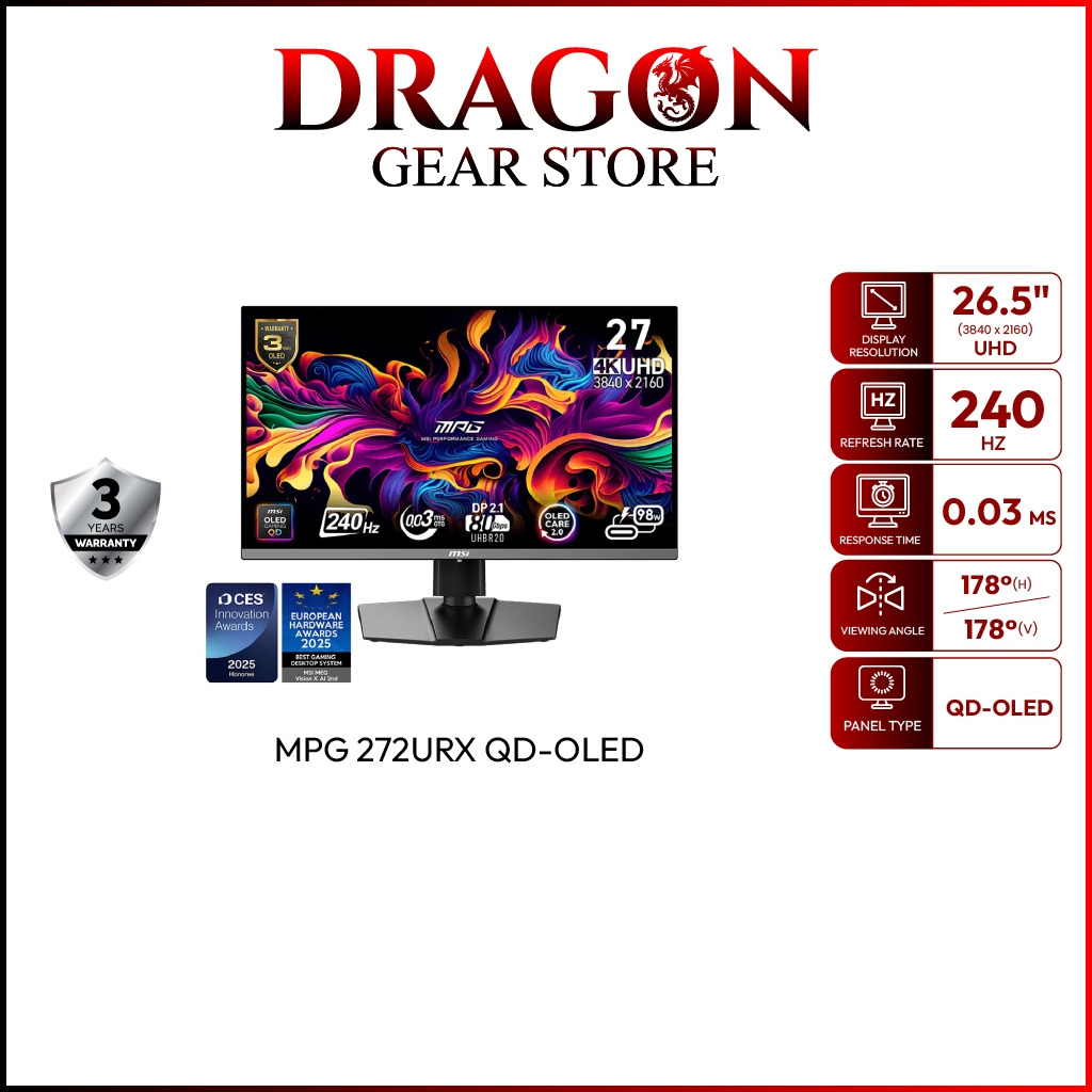 MSI MONITOR MPG 272URX QD-OLED | 26.5" | QD-OLED | UHD | 0.03ms | 240Hz (จอคอมพิวเตอร์)