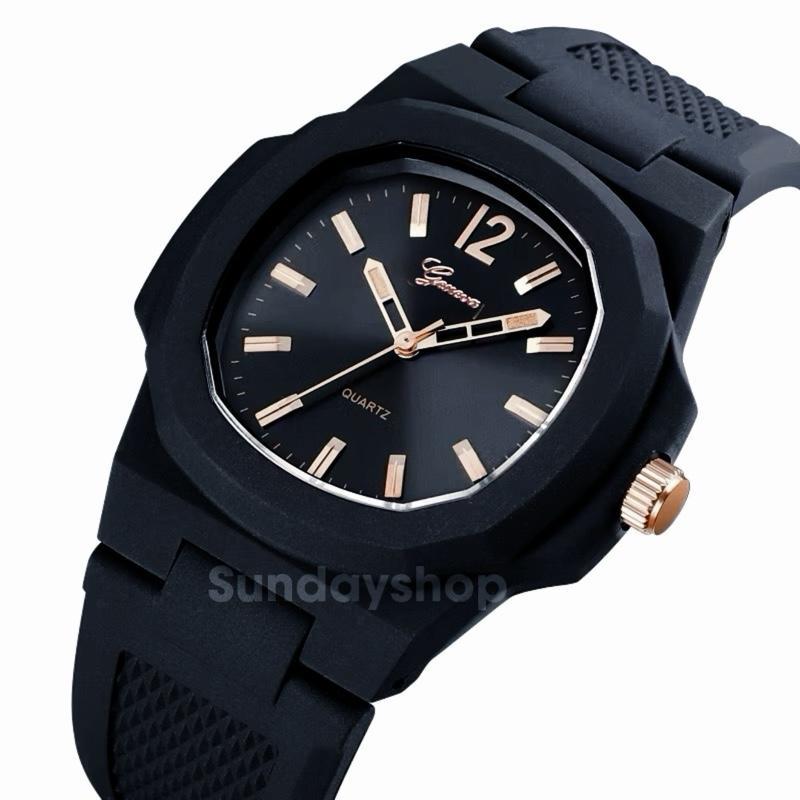 (GE-3) นาฬิกาข้อมือ Geneva ทรงนิยม หลักขีด ใส่ได้ทุกวัย