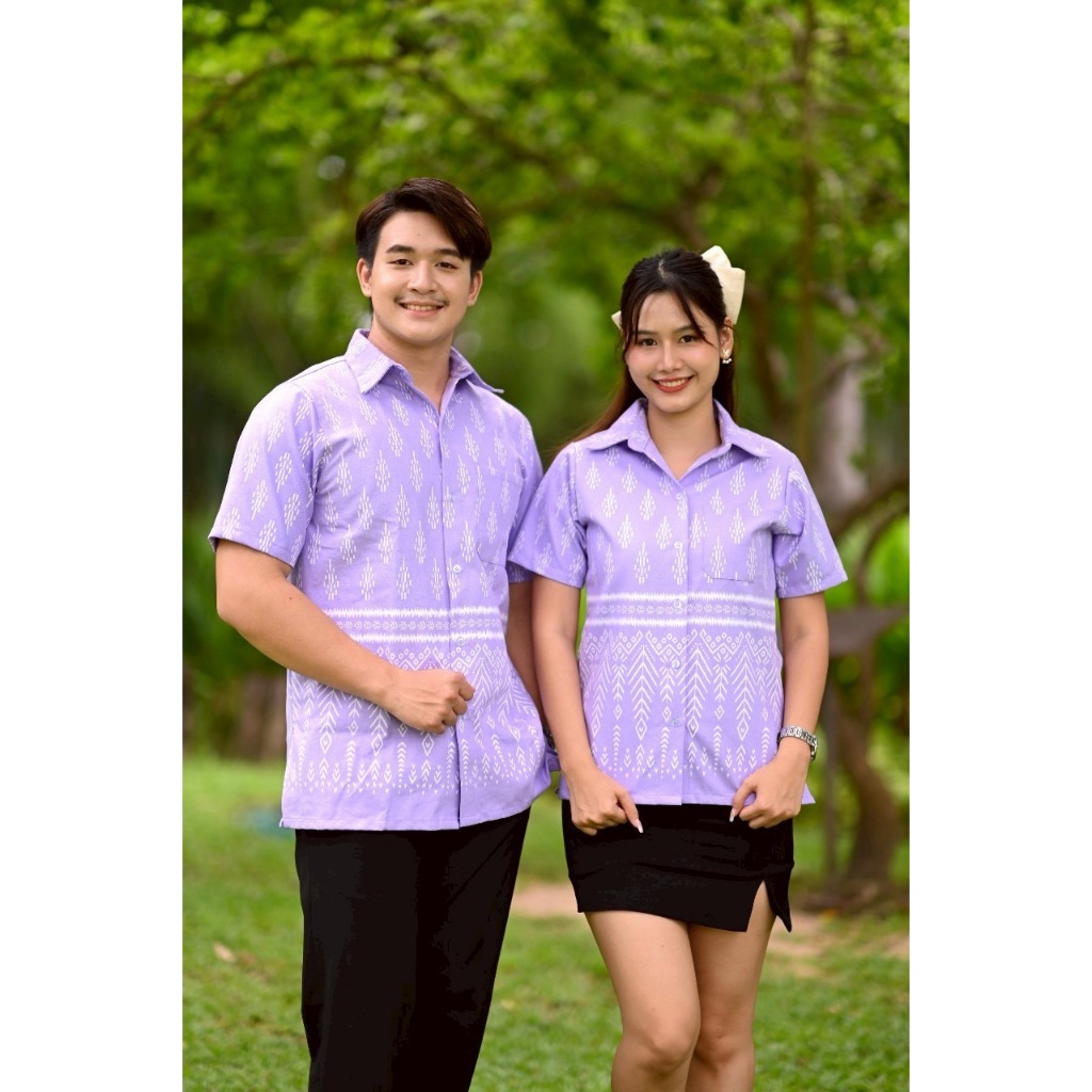 เสื้อทำงาน เนื้อผ้าฝ้า่ย G3 ม่วงเผือก