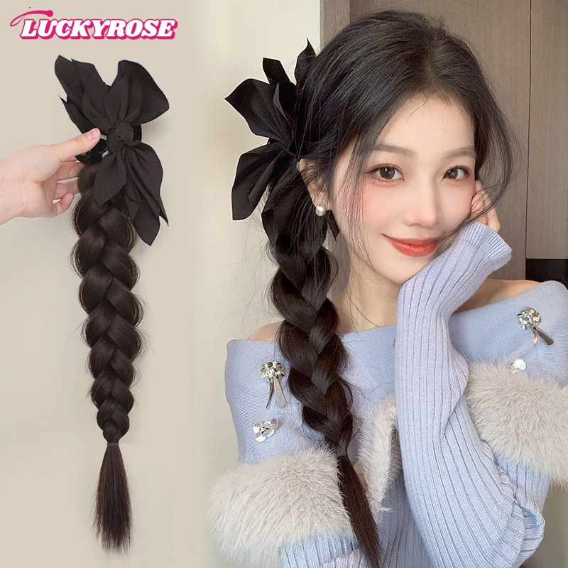 LUCKYROSE ✨วิกผมเกาหลี✨ หางม้าสูงข้าง ผมเปียโบว์ เครื่องประดับผมเหมือนจริง
