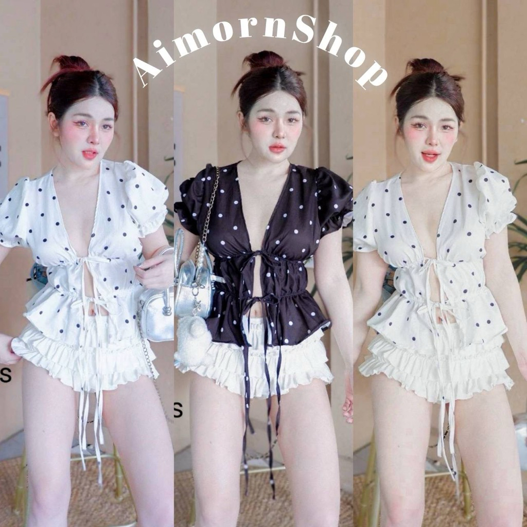 🔥aimorn_shop🔥เสื้อผูกหน้า มีเชือกผูกโบว์ปรับเอง ทรงแขนตุ๊กตา งานสวยแซ่บมาก