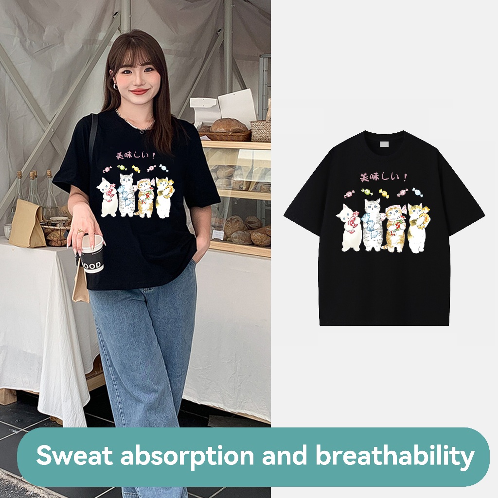 เกาหลี เสื้อแบบดารา เสื้อยืดแขนสั้น Oversize ผู้ชาย ผู้หญิง ลายทาง ตัวอักษร หลวม ลายสกรีน ฤดูร้อน ฤดูใบไม้ผลิ TA1-38