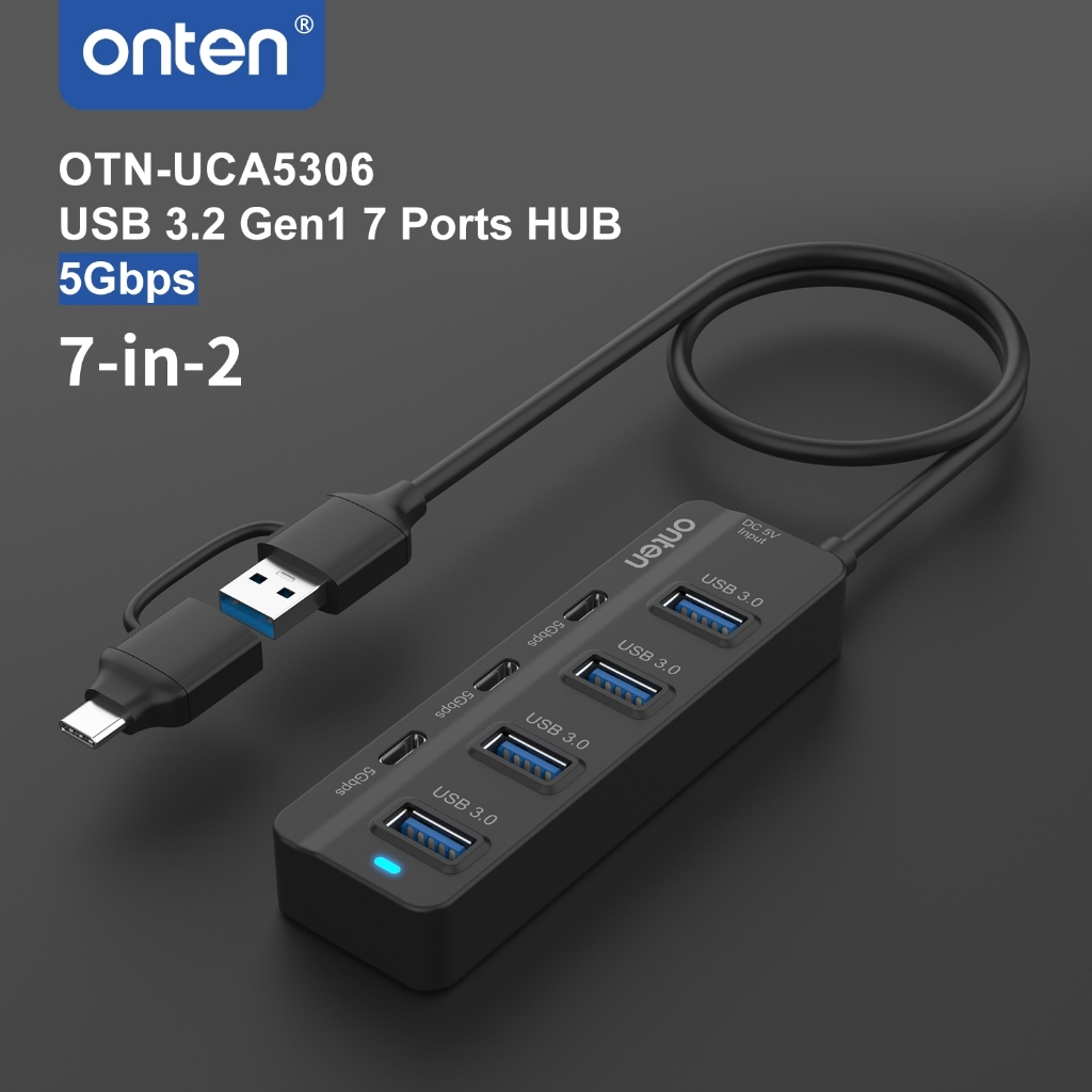 Onten OTN-UCA5306 USB 3.2 Gen 7 Ports HUB ฮับ 7พอร์ต USB 3.0 4ช่อง Type C 3ช่อง