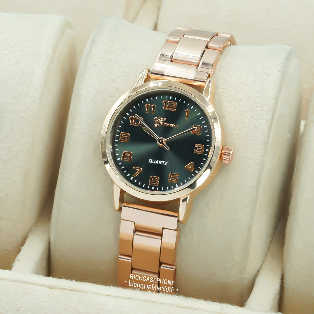 นาฬิกาข้อมือ GENEVA แท้ รหัส GG411 หน้าปัดกลม ตัวเลข 12 หลัก สายสแตนเลส มีหลายสี