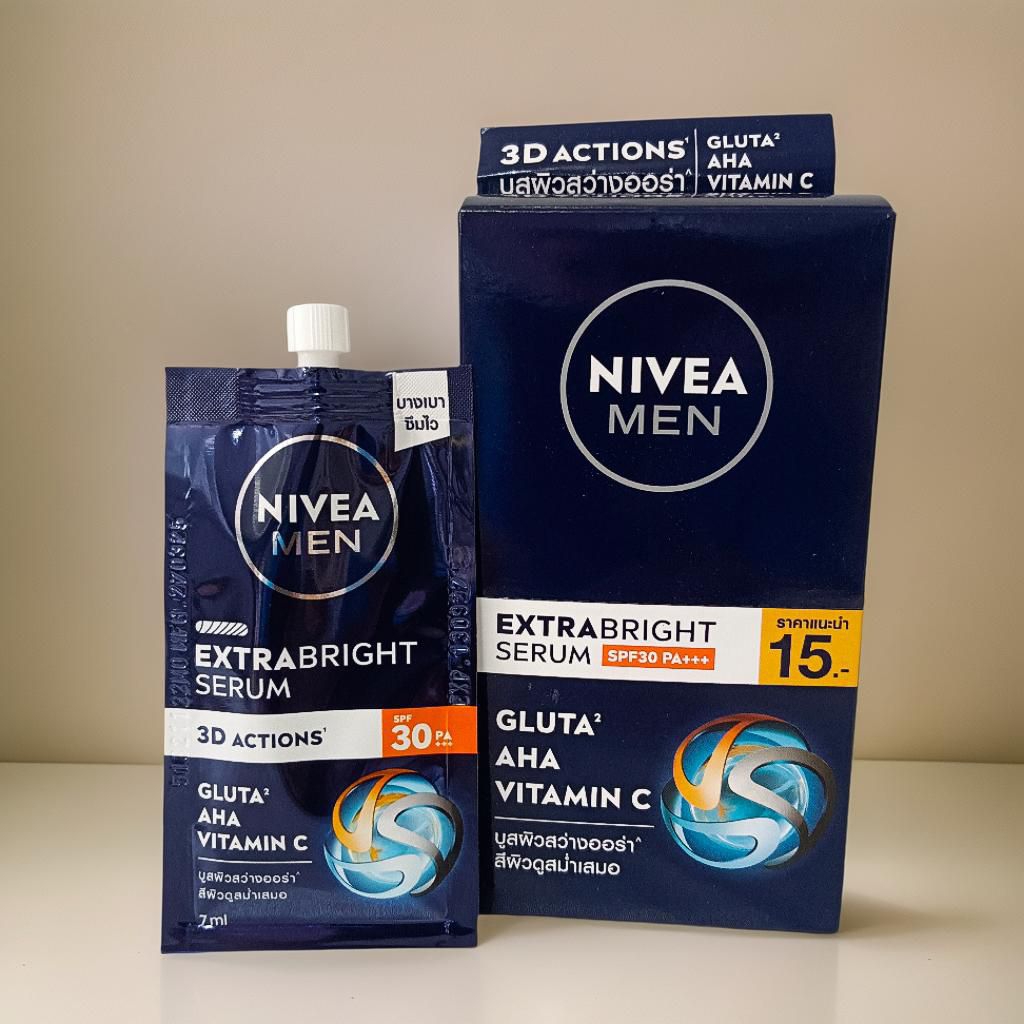( 6 ซอง) นีเวีย เมน เอ็กซ์ตร้า ไวท์ เซรั่ม เอสพีเอฟ 30 7 มล.NIVEA Men Extra White Serum SPF30 7 ml