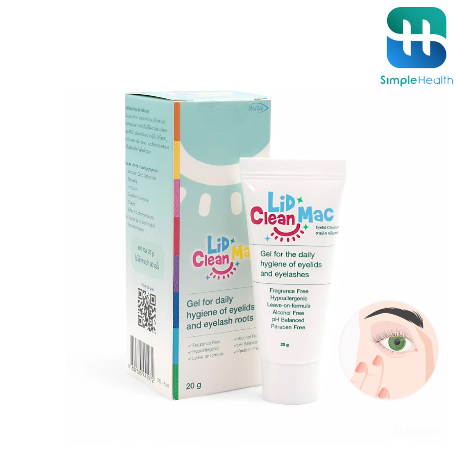 Simple health TH เจลทำความสะอาดเปลือกตา เจลทำความสะอาดโคนขนตา Lid Clean Mac 20กรัม อ่อนโยน ไม่ระคายเคือง ถูกหลัก อย.