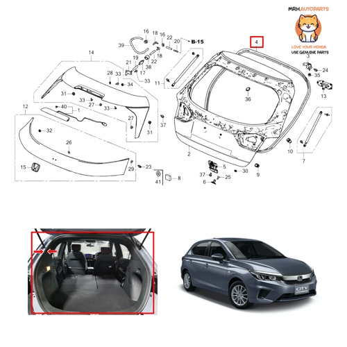 ยางขอบฝาปิดท้าย Honda City 2020-ON GN7 โฉม 5 ประตูแท้ศูนย์
