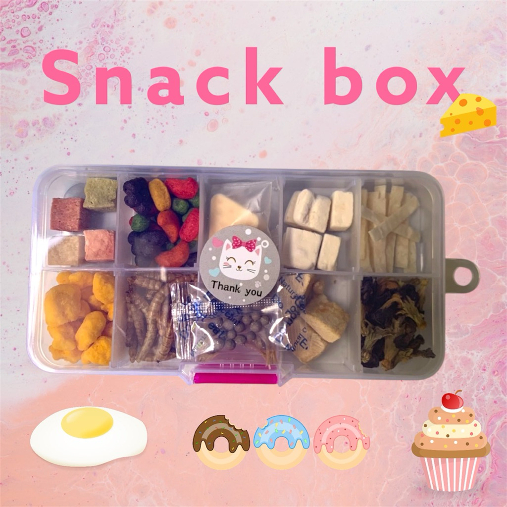Snack box ขนมทานเล่นขนาดทดลอง 10 อย่าง พร้อมกล่อง สำหรับแฮมสเตอร์ ชูก้าไกรเดอร์ กระรอก เม่นแคระ ดอร์เม้า