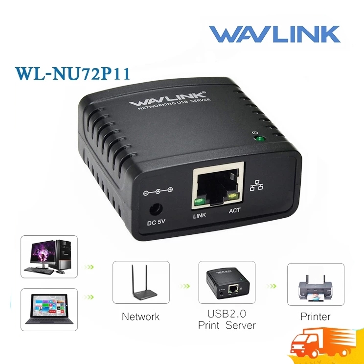 Wavlink WL-NU72P11 แชร์เครื่องพิมพ์ USB แบบไร้สาย ใช้กับเครือข่าย LAN หลายเครื่องได้ เซ็ตอัพง่าย Pri