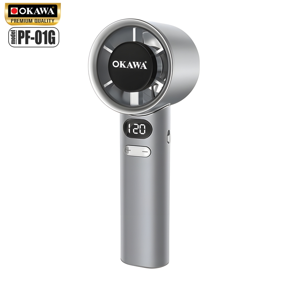 Okawa PF-01G พัดลมพก 120 สปีด สีเทา แบตอึดพลังแรง (ซื้อวันนี้รับของสมนาคุณ ฟรี)