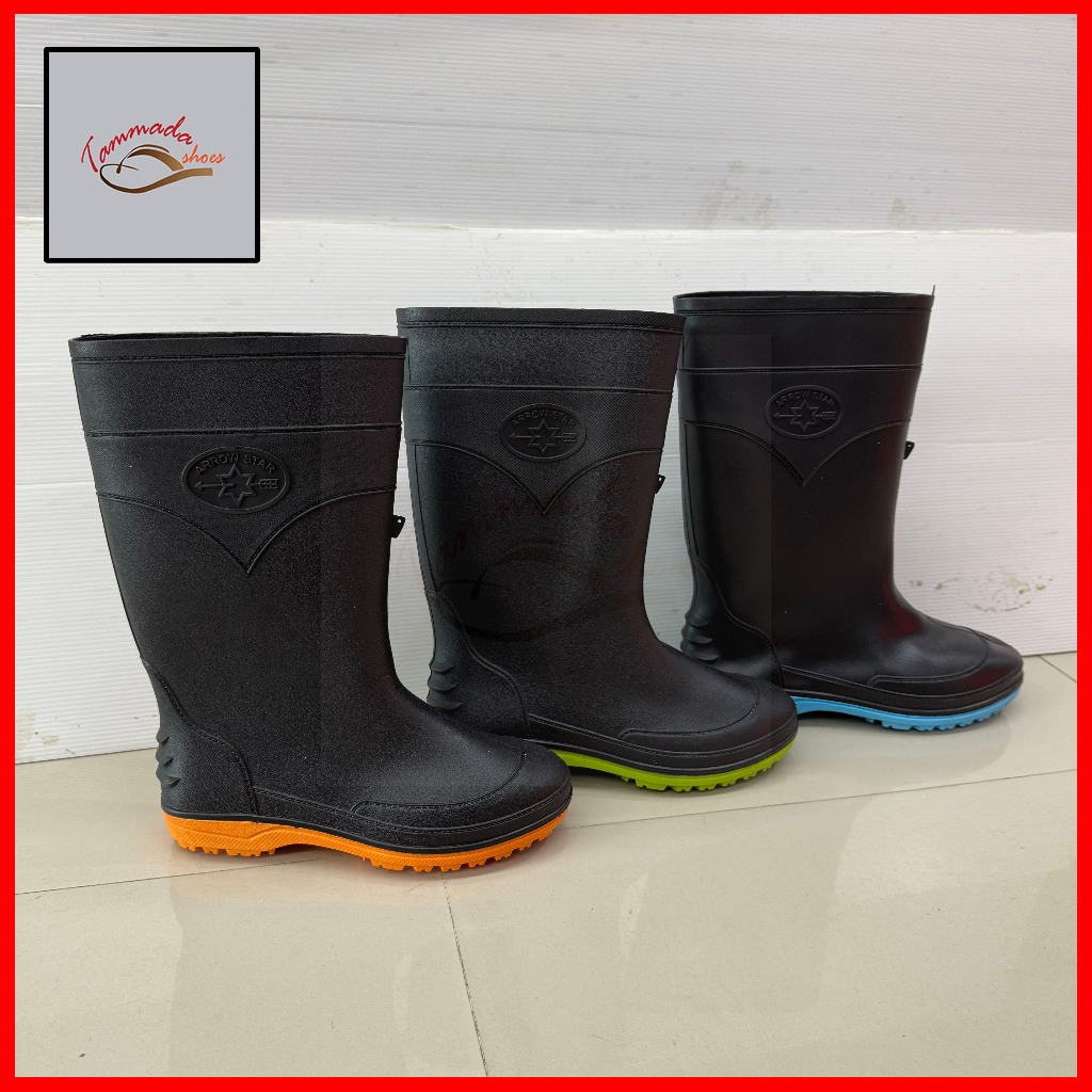 คละสี รองเท้าบูทกันน้ำ ARROW STAR รุ่น A991 สูง 12 นิ้ว ทำจากยางพาราแท้ รองเท้าบู้ทแบบเบา