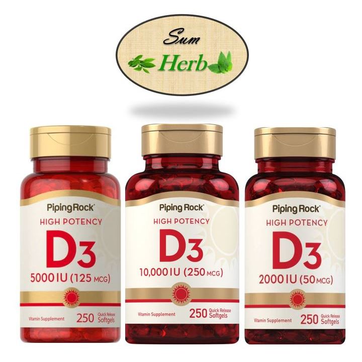 (พร้อมส่ง) PipingRock High Potency Vitamin D3, 5,000 / 10,000 IU, 250 Quick Release Softgels.