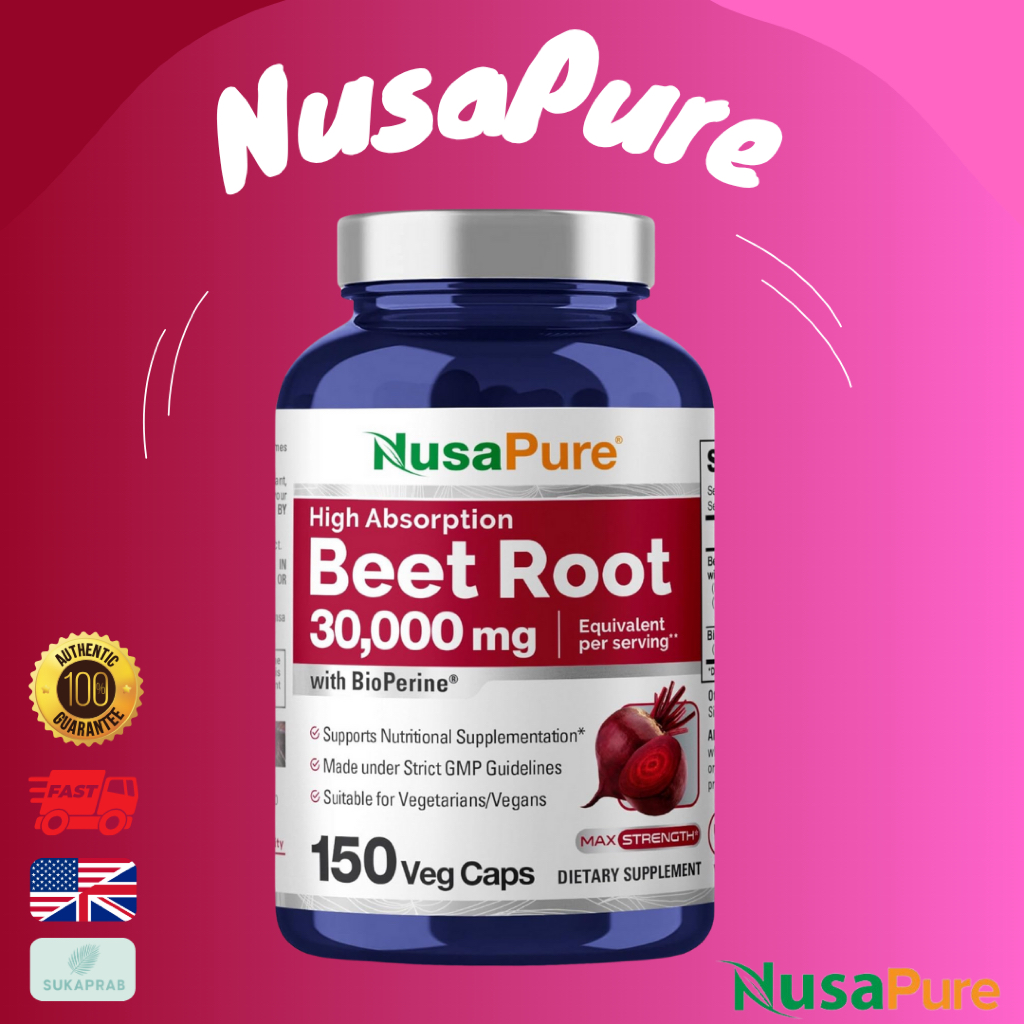 พร้อมส่ง ไตรกลีเซอร์ไรด์ลดลง NusaPure Beet Root 8,000mg with Black Pepper 200 Veg caps