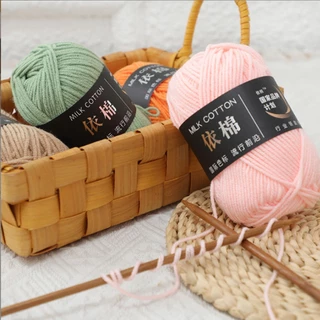 ไหมพรมคอตตอนนม 4ply น้ำหนัก50กรัม สีพาสเทล ถักง่าย ถักโครเชต์ Milk cotton yarn พร้อมส่งจากไทย
