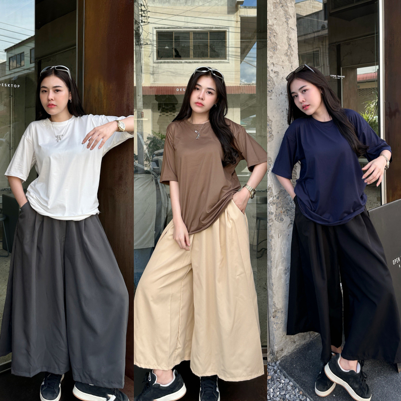 🌈SpinnyHouse🌈กางเกงขากระบอกใหญ่ เอวยางยืด พร้อมส่ง รุ่น กางเกงอินดี้