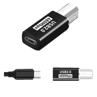 USB B 2.0 square connector adapter. Type C to USB B 2.0 (MIDI). Black