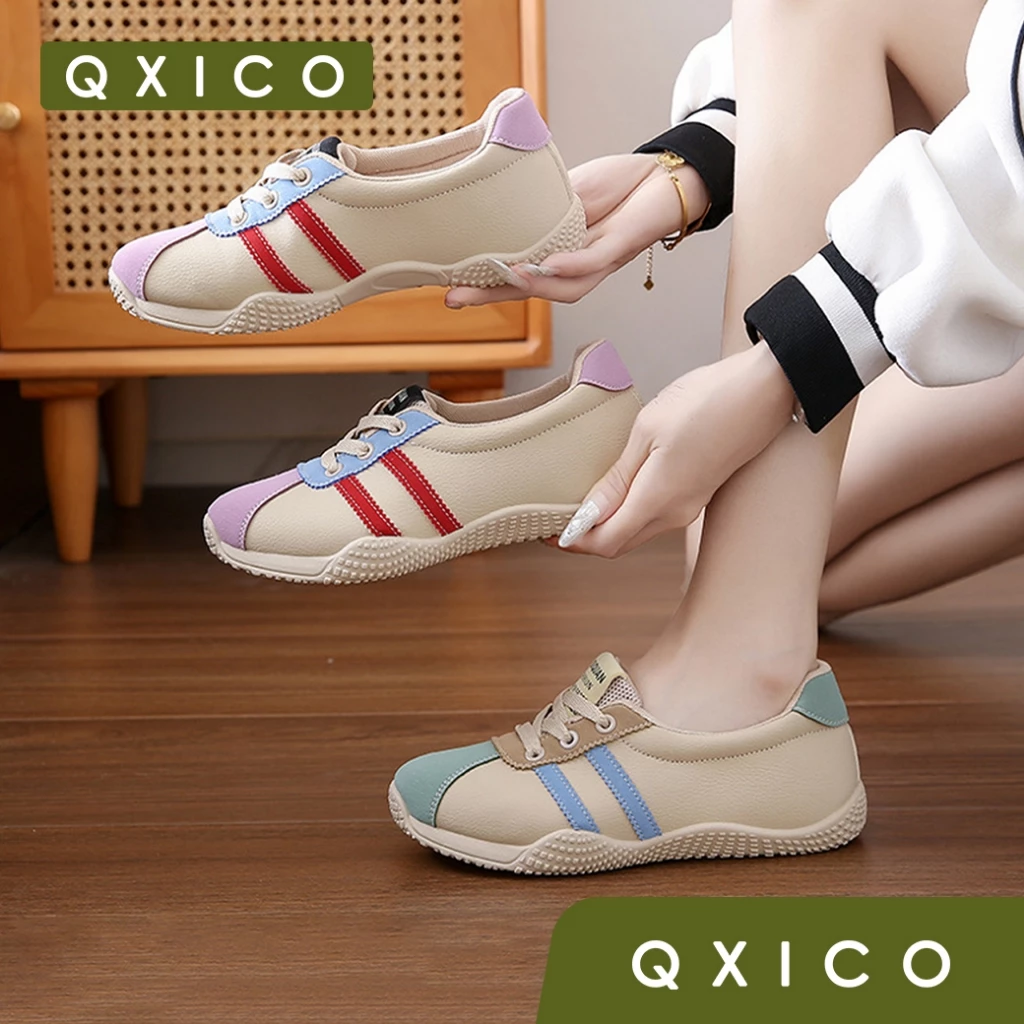 (ส่งด่วน❗️) QXICO รุ่น FQ234 รองเท้าผ้าใบ งานหนัง pu นิ่ม ใส่สบาย งานดีมาก