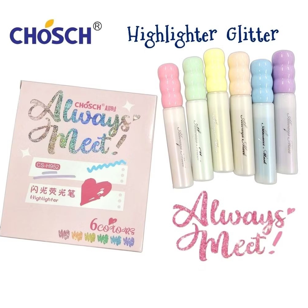 Chosch ชุดปากกาไฮไลท์ กากเพชร 6 สี รุ่น CS-H952 Highlighter Glitter ปากกาเน้นข้อความ กลิตเตอร์