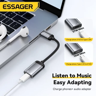 Essager Type-C ถึง L สายอะแดปเตอร์เสียง อะแดปเตอร์ OTG ชาร์จ + เสียง 2 ใน 1