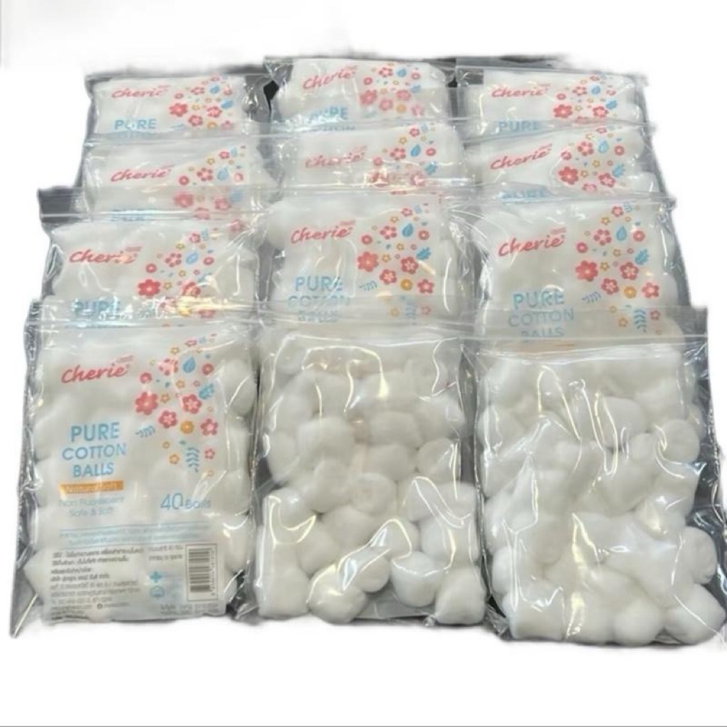 สำลีก้อนกลม ห่อละ40ก้อน Cheries เชอร์รี40กรัม/ห่อ แพ็กละ 12ห่อ