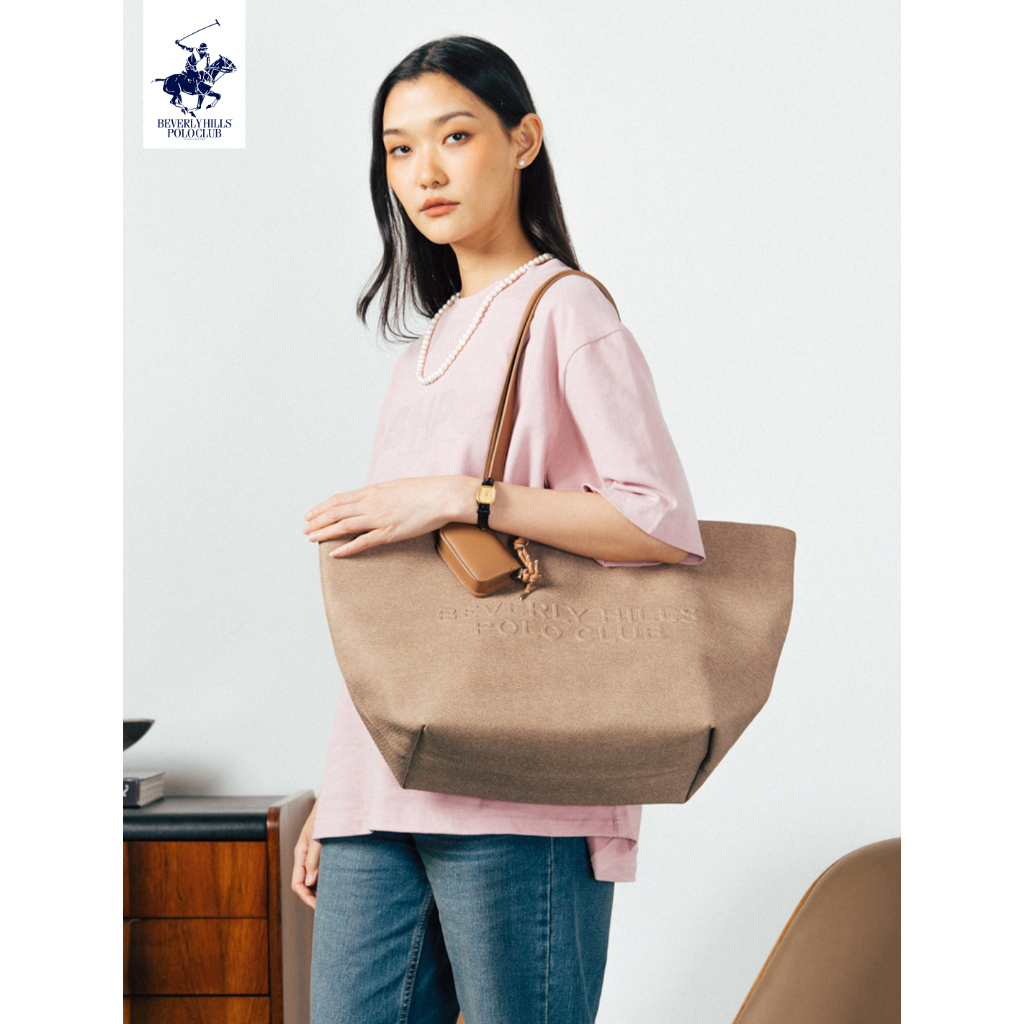 BEVERLY HILLS POLO CLUB  NEW Arrival!! Embroidered Logo Tote Bags กระเป๋า Tote B
