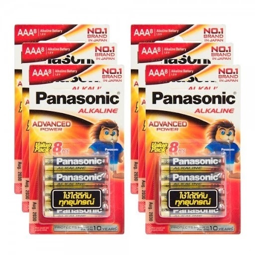 PANASONIC ถ่านอัลคาไลน์ AAA (แพ็ค 8 ก้อน) พานาโซนิค ALKALINE BATTERY LR03T/8B ของแท้ จากไทย