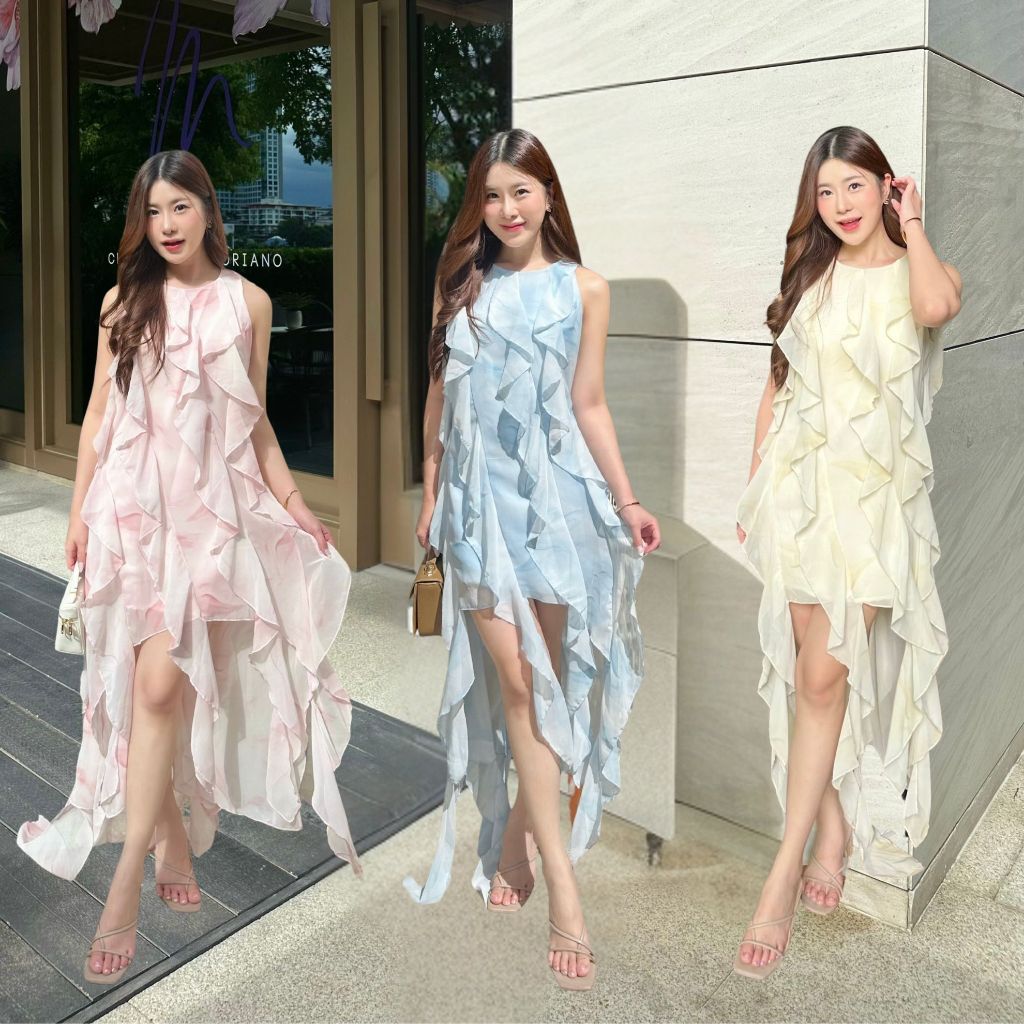 NOOZZSHOP 5911508 เดรสสั้นทรงระบาย ดีเทลงานผ้าระบาย