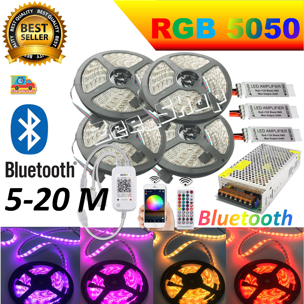 ไฟแต่งห้อง Led Bluetooth RGB 5050 5-20เมตร ( กันน้ำ 💯%)  P65
