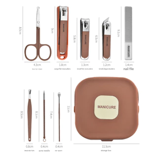 ชุดกรรไกรตัดเล็บ 8 ชิ้น พร้อมกล่องเก็บมีหูหิ้ว พกพาสะดวก สีน้ำตาล