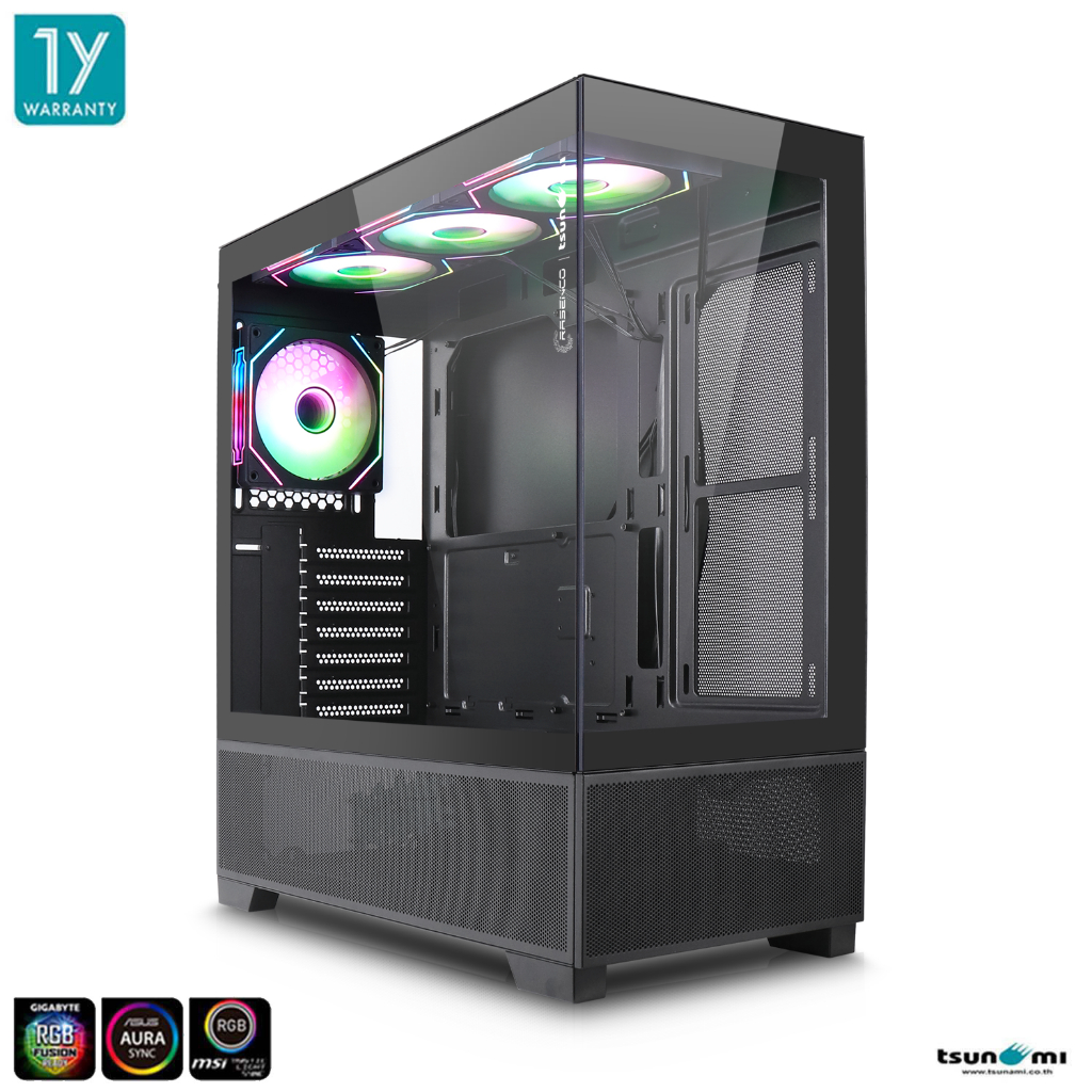 เคสคอมพิวเเตอร์ Tsunami Rascenco REO-3 Panorama ARGB ATX Gaming Case with JZ 12CM ARGB Cooling Fan x4 รับประกัน 1 ปี