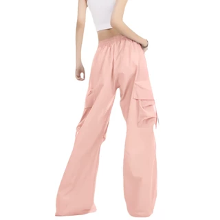 American-style กางเกงขากว้างแบบทำงาน กระเป๋าข้างดีไซน์เชือกรูดสไตล์หลวมแฟชั่นCargo women pants Casual wide leg คุณภาพสูง