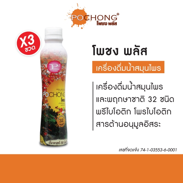 น้ำสมุนไพรโพชง พลัส Pochong Plus 3 ขวดเล็ก บำรุงสุขภาพจากธรรมชาติ