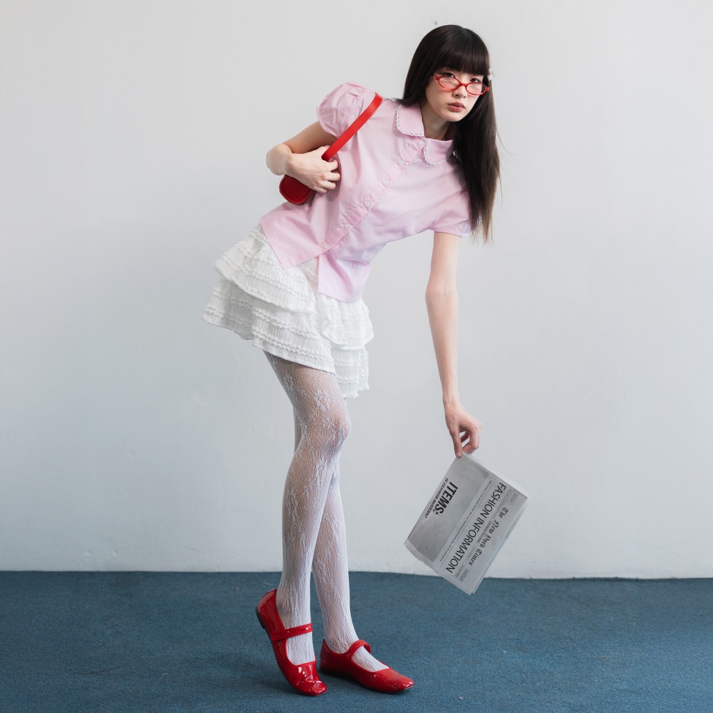 Neko_Sp083 เสื้อเชิ้ตคอบัว แขนตุ๊กตา ผูกหลัง ทรงเข้ารูป ลุคหวาน เรียบร้อย ใส่ทำงาน/ออกเดต - รูปที่ 4