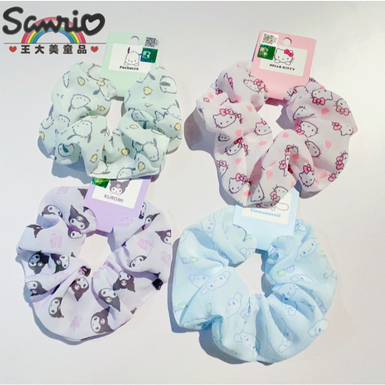 พร้อมส่ง โดนัทมัดผม ยางรัดผม Sanrio ลิขสิทธิ์แท้ นำเข้า ยางมัดผมแบบผ้า พิมพ์ลายHello Kitty Kuromi