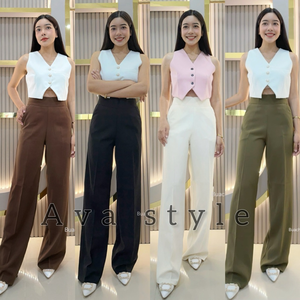 Lilly style🩵กางเกงขากระบอกเอวสูงชิปหลัง ผ้าลิลลี่ ผ้าดีทรงสวย🩵