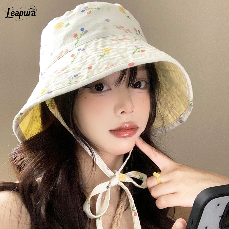 หมวกชาวประมง ลายดอกไม้น่ารัก สไตล์ญี่ปุ่น หวานแฟชั่น กลางแจ้ง หมวกกันแดด สำหรับผู้หญิง❤️Leapura