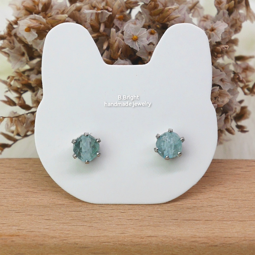มีส่งด่วน💥 ต่างหูหินแท้ โทปาซ Topaz เจียรเหลี่ยมเพชรพลอย 4.5-5 มม. อะไหล่สแตนเลส