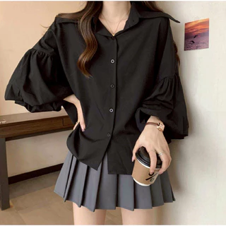 K606🌼เสื้อเชิ้ตคอปกสาวอวบอ้วน รอบอกใหญ่ 30-60 นิ้ว ปลายแขนบอลลูน ใส่เที่ยว-ใส่ทำงานน่ารัก🌼