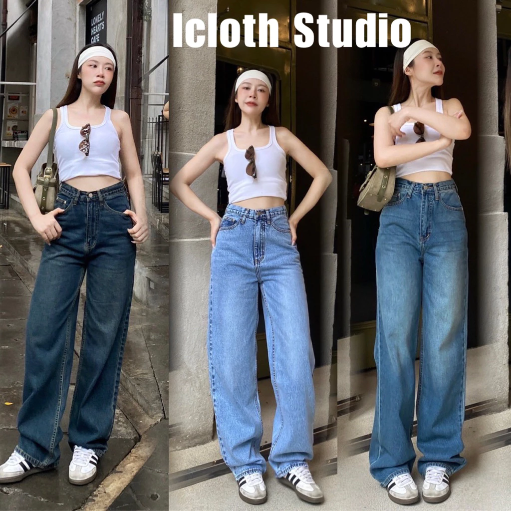 Vintage Jeans 💛 กางเกงยีนส์ทรงกระบอกกลาง สไตล์วินเทจ เอวสูง ผ้าไม่ยืด กางเกงผู้หญิง กางเกงแฟชั่น
