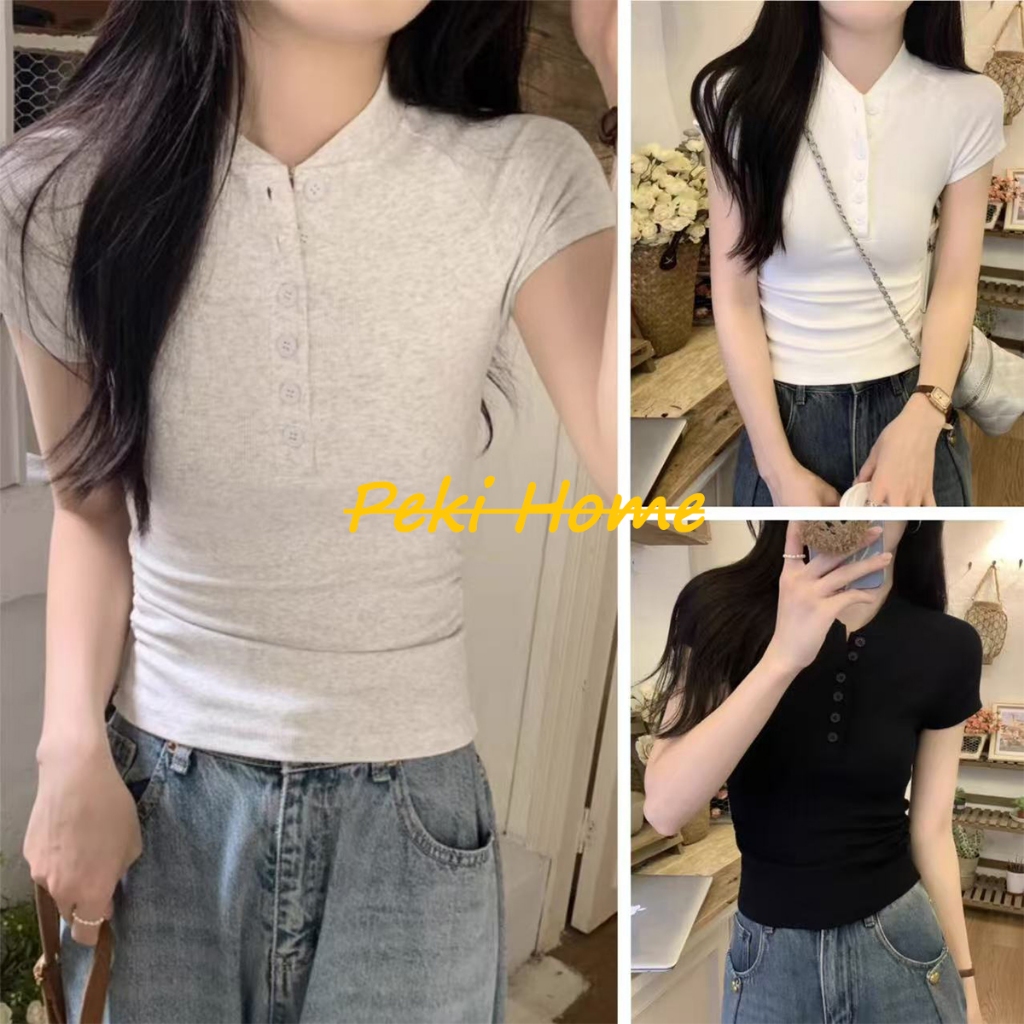 เสื้อยืดแขนสั้น สีเทา ทรงสวย ใส่สบาย
