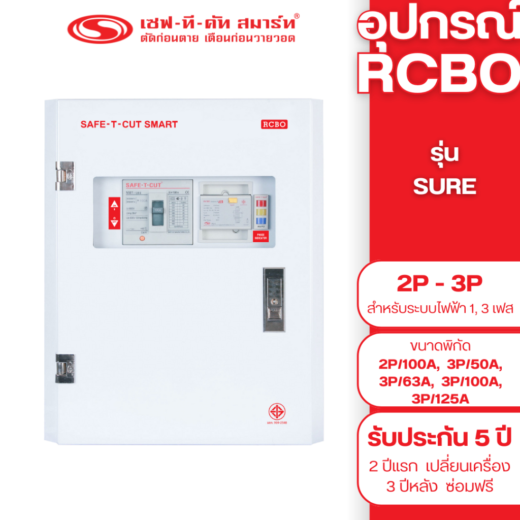 เครื่องตัดไฟรั่ว RCBO รุ่น SURE (สำหรับระบบไฟฟ้า 1เฟส และ 3 เฟส)