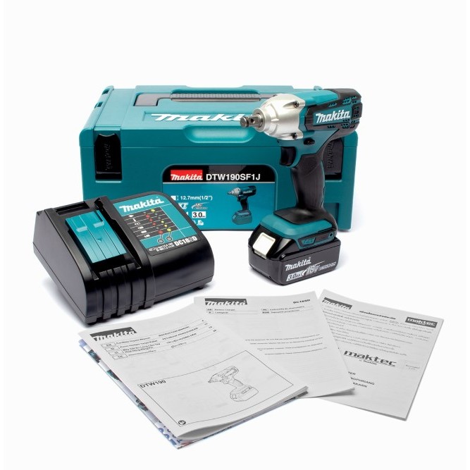 MAKITA เครื่องขันบล๊อกไร้สาย 18 โวลต์ 1/2 นิ้ว รุ่น DTW190SF1J  รวมแบตและแท่นชาร์จ  มากีต้า (M011-DT