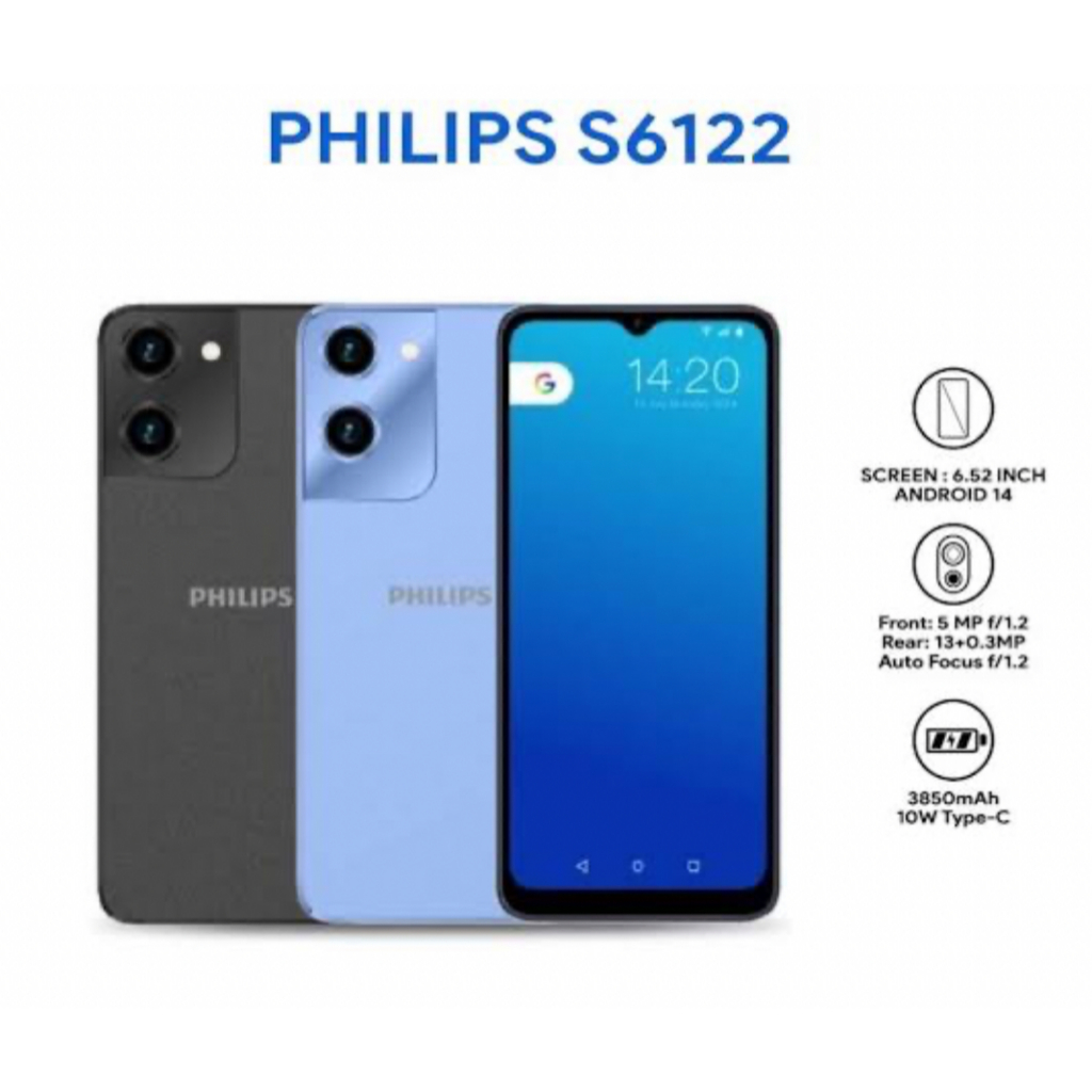 สมาร์ทโฟน Philips S6122 4+64GB จอ6.52นิ้ว  กล้องหลัง 13ล้าน แบต3,800mAh Octa-Core