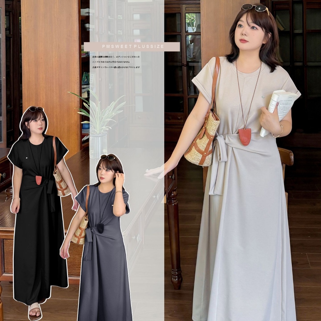 [ 🔥อกถึง 51" ] : PMP2421 : พรีออเดอร์ ชุดเดรสยาวแขนสั้นคอกลมไซส์ใหญ่ เนื้อยืดหยุ่นใส่สบาย