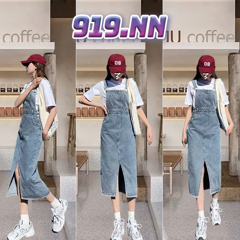 🔥919nn🔥กระโปรงยีนส์ เอวสูงเว้าข้าง กระโปรงยีนยาว ทรงเอ ผ่าข้าง สําหรับผู้หญิง