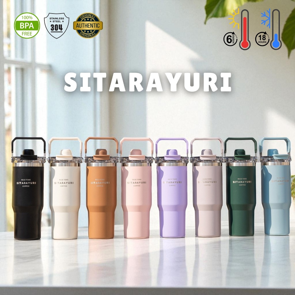 SITARAYURI แก้วน้ำสแตนเลส เปิดดื่ม 3 แบบในฝาเดียว เก็บอุณหภูมิ เย็น & ร้อน SUS304 ขนาด 900ml 600ml