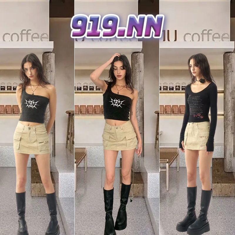 🔥919nn🔥กระโปรงยีนส์แฟร์ชั่น กระโปรงทรงเอเกาหลีผู้หญิง(สินค้าพร้อมส่งนะคะ)