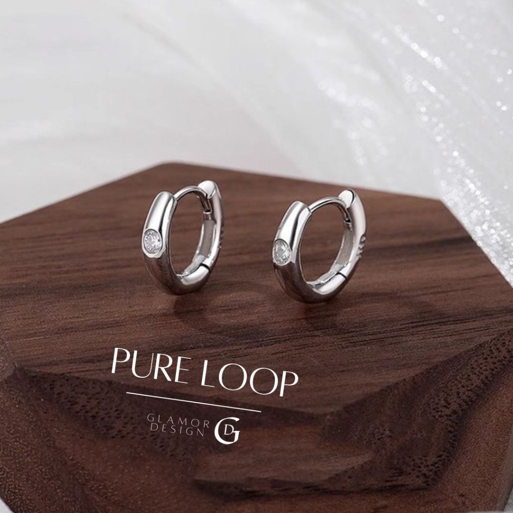 GLAMOR✨ต่างหู Pure Loop ตุ้มหูเพชร Zirconia ทรงเรียบหรู 925แท้ ดีไซน์โมเดิร์น ใส่สบาย